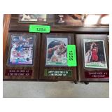 Three NBA Trading Cards on Wood Plaques