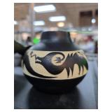 Decorative Black Pottery Vessel With Animal Motif
