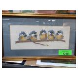 Framed Embroidered Artwork of Birds on Branch