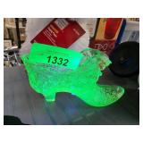 Green Glass Shoe With Pressed Design