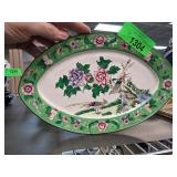 Hand-Painted Oval Porcelain Plate with Floral Desi