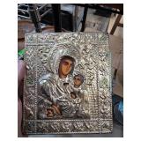 Religious Icon With Metalwork and Wood Backing