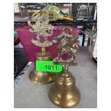Two Brass Wales-Themed Hand Bells