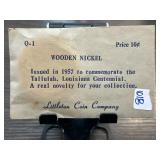 1957 Wooden Nickel from Tallulah, Louisiana
