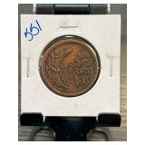 Copper Coin with Floral and Bat Motif