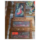 Three Wood-Framed Bird Feather Artworks