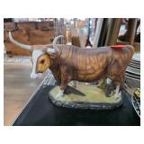 Ceramic Longhorn Bull Figurine on Base