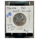 1961 Canadian Proof 25 Cents Coin
