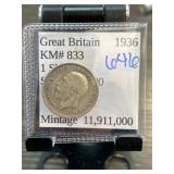 1936 Great Britain 1 Shilling Coin KM# 833