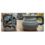 Two Art Pottery Mugs with Handcrafted Designs