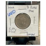 1944 India Half Rupee Bombay Coin