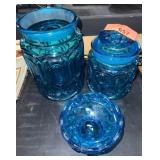 LE SMITH Vintage Three Blue Glass Containers