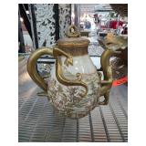 Ceramic Teapot with Gold-Tone Dragon Handles