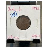 1940 Iceland 2 Aurar Coin KM6.2