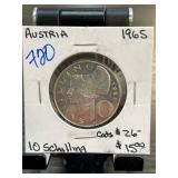 1965 Austria 10 Schilling Coin