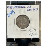 1943 Portugal 2.5 Escudos Silver Coin