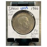 1966 Spain 100 Pesetas Coin in .800 Silver