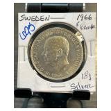 1966 Sweden 5 Kronor Silver Coin
