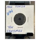 1942 Tunisia Ten Centimes Coin