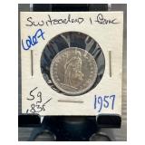 1957 Swiss 1 Franc Coin in Holder