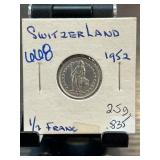 1952 Switzerland 1/2 Franc Coin