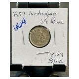 1957 Switzerland 1/2 Franc Silver Coin