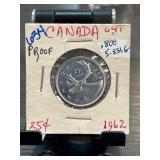1962 Canada 25 Cent Proof Coin