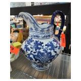 Blue and White Floral Ceramic Pitcher