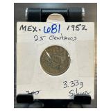 1952 Mexico 25 Centavos Coin in Holder