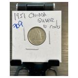 1951 Canada Silver 10 Cents Coin