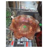 Carnival Glass Bowl with Ruffled Rim Design