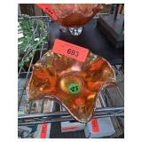 Carnival Glass Ruffled Bowl with Iridescent Finish