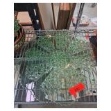 Green Glass Serving Tray with Geometric Design