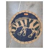 Handcrafted Round Textile Art with Zebra Motif