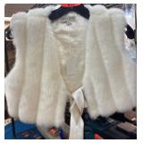 Helena Faux Fur Vest in White with Satin Tie