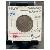 1959 Norway 1 Krone Coin in Uncirculated Condition