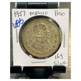 1957 Mexico One Peso Silver Coin