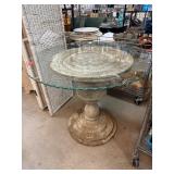 Faux Stone Base Table with Pie Crust Glass Top