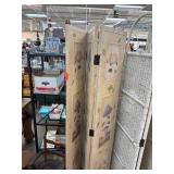 Three-Panel Wooden Room Divider with Floral Design