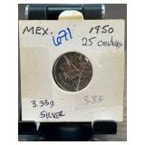 Mexican 1950 25 Centavos Coin