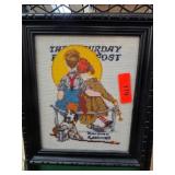 Framed Needlepoint Artwork of Children with Dog