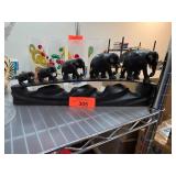 Carved Black Elephant Figurine Set on Base