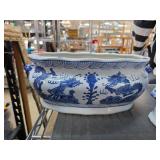 Blue and White Ceramic Planter With Dragon Motif