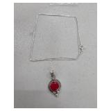 Sterling Silver Necklace with Red Pendant