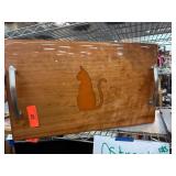 Wooden Tray with Cat Silhouette Inlay