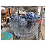 Glass Bowl With Blue And White Decor Balls