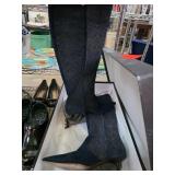 Black Lace-Accented Pointed Toe Boots