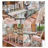 Five Chairs and Two Armchairs with Cushioned Seats