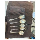 4 Silver Bags and 4 Silver Plate Spoons