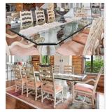 Glass Tabletop With Stone Table Bases